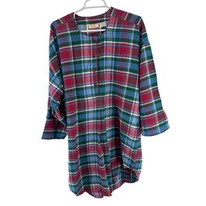 Victoria's Secret Plaid flannel cotton Nightshirt Red, Green, Blue long sleeve S